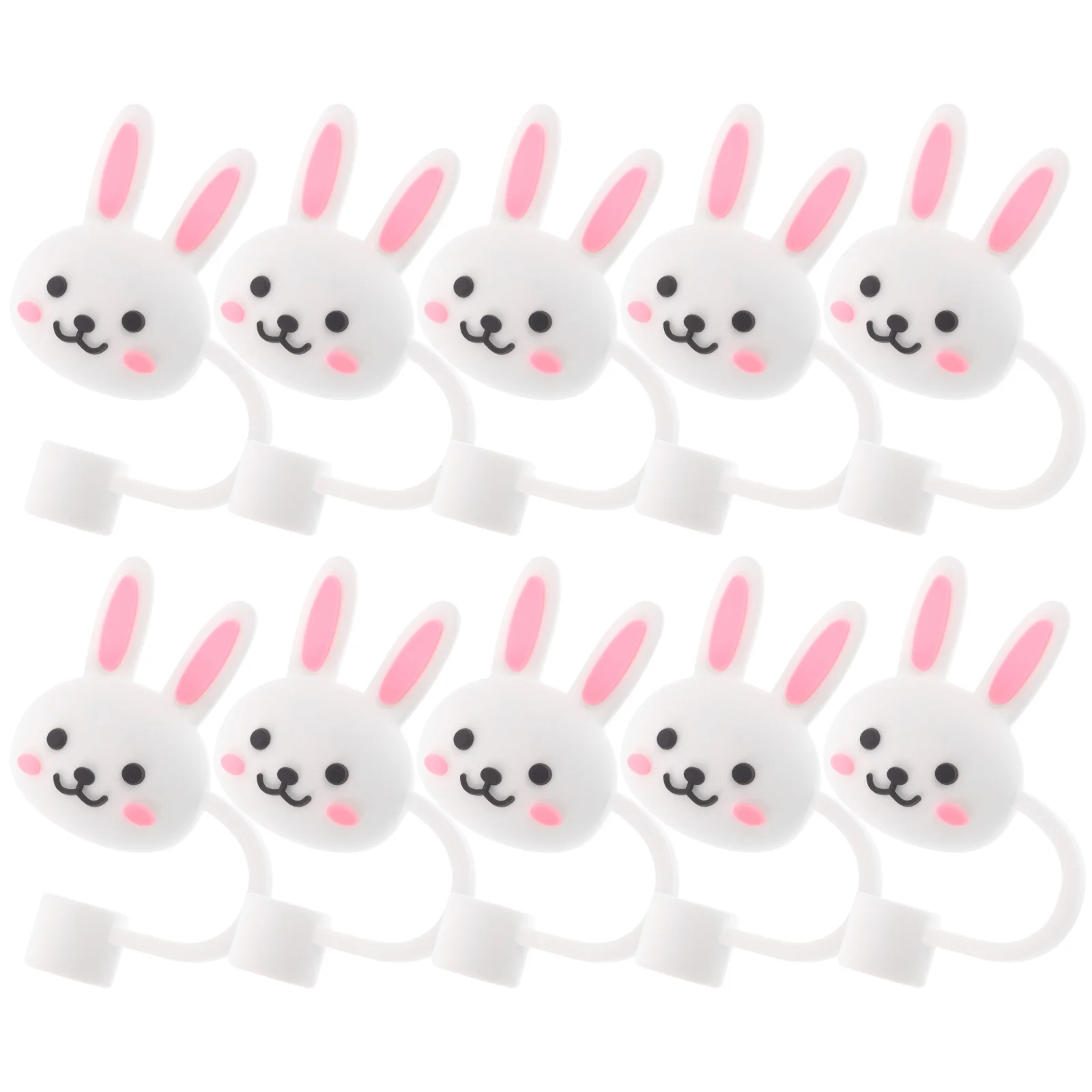 

10 Pcs Silicone Straw Topper Bunny Hat Cartoon Lid Reusable Tips Covers Caps Protective Case White Decor