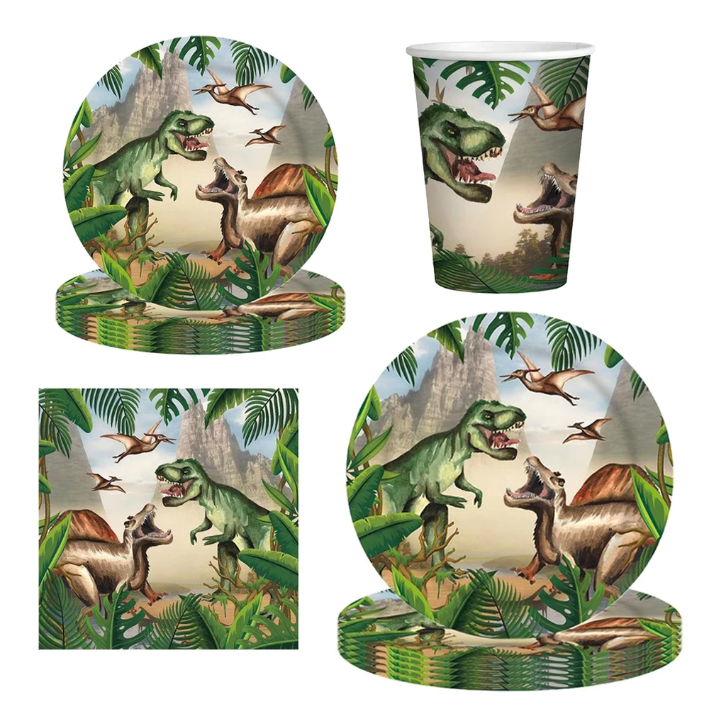 

Jurassic World Dinosaur Theme Disposable Tableware Jungle Safari Dino Napkin Plate Cup Wild Roar Boy Happy Birthday Party Decor