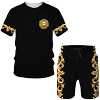 2022 summer new 3d golden chain print baroque brand t shirt style short sleeve luxury royal mens clothes hip hop tops tee set