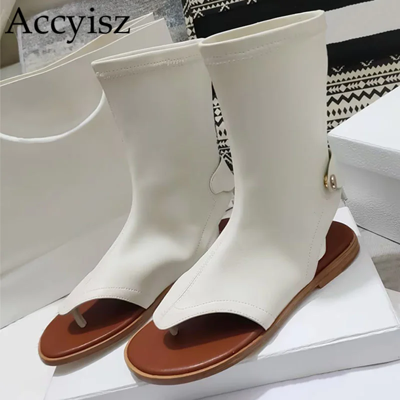 

New Gladiator Long Boot Women's Open Toe Breath Cool Boots Casual Vacation Party Flat Soled Sandals Summer Solid Color Boot 2023