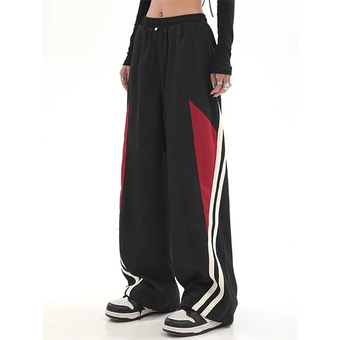 Женские повседневные брюки-джоггеры, модная уличная одежда, спортивные широкие брюки большого размера в стиле хип-хоп, спортивные брюки Y2k с высокой талией, мешковатые брюки