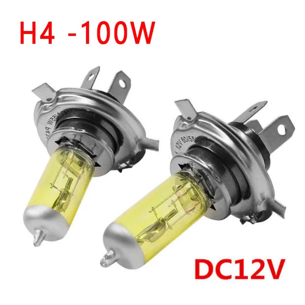 2Pcs H4 100W 6000K Car Xenon Gas Halogen Headlight Headlamp Lamp Bulbs Yellow Shell Suits For Cars With 12V Battery Voltage