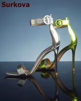 Surkova Silver Green Matte Thin High Heel Sandals Simple Single Strap Round Buckle Summer Dress Shoes Designer Elegant Pumps