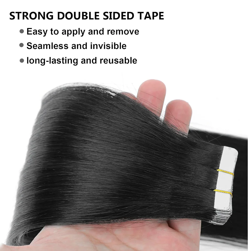 50G/Pack Tape in Hair Extensions Human Straight Brazilian 100% 16-26 Inches Natural Black for Women