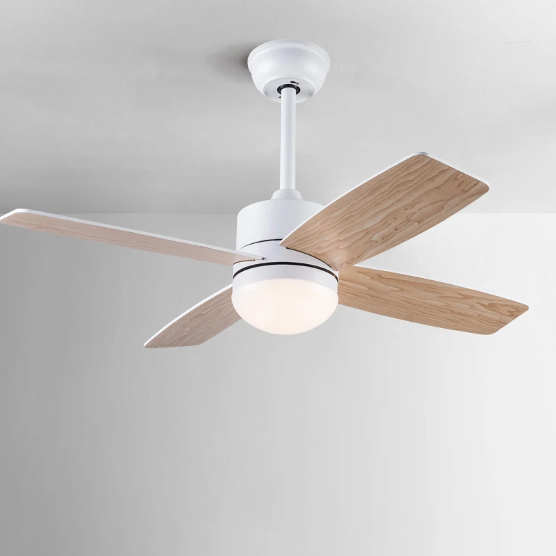 Nordic White 36/42Inch Wooden Ceiling Fans With LED Lights Remote Control Dc Motor 40W Lamp Pendant Fan For Home Bedroom