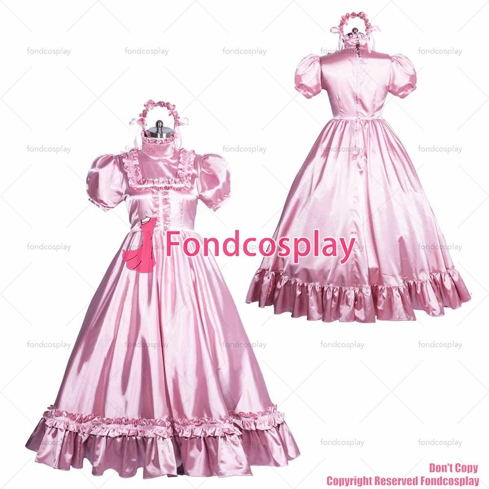 

tailor-made sexy adult dressing cross maid sissy long french lockable pink satin dress lolita gothic tv/cd [g3864]