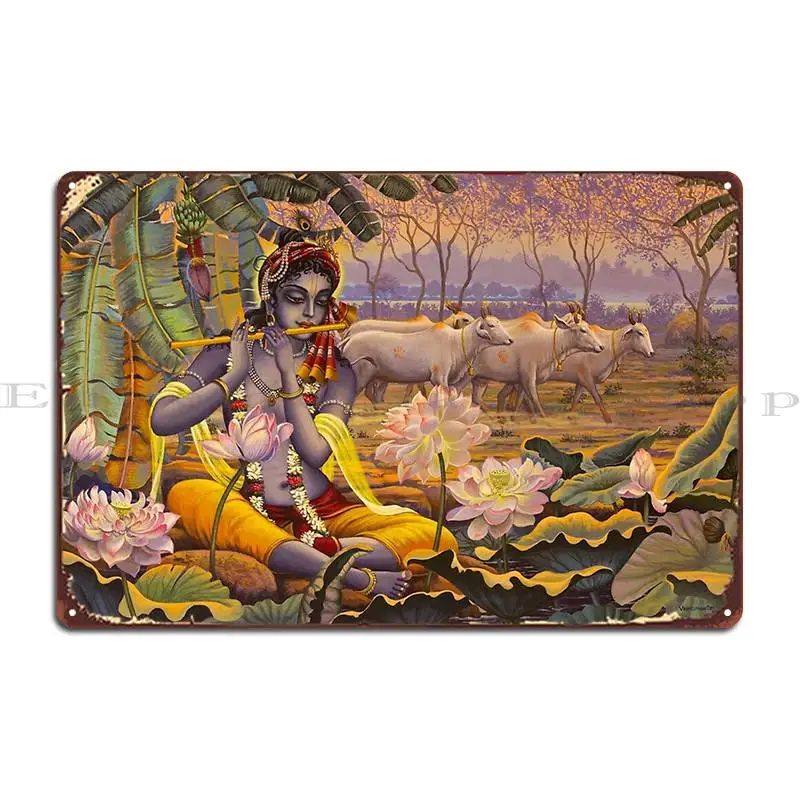 Krishna вечеринка металлический плакат с флейтой создание детской таблички клуба
