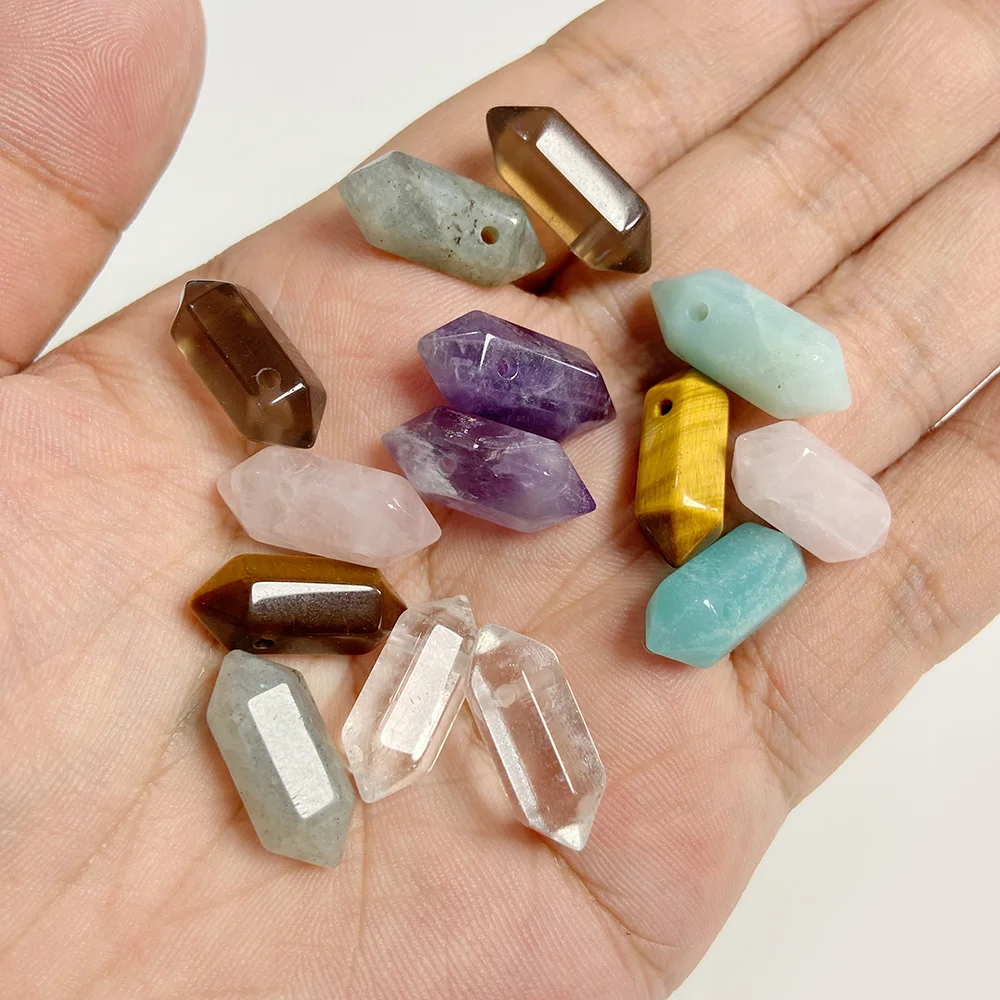 

Healing Natural Stone Point Pendant Hexagonal Prism Charms Quartz Pendants for Jewelry Necklace Making Bracelet Wholesale 9x20mm
