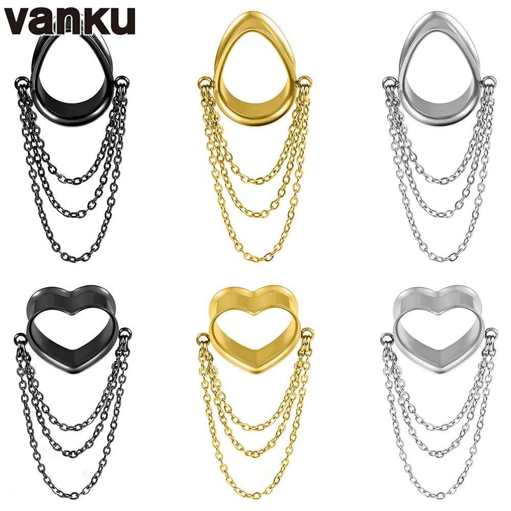 

Vanku 2PCS New Punk Heart Water Drop Chain Ear Plugs Tunnels Gauges Stretchers Expander Body Piercing Jewelry for Women