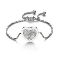 glitter crystal heart shape bracelet female stainless steel adjustable heart tree bracelets party gift wholesale
