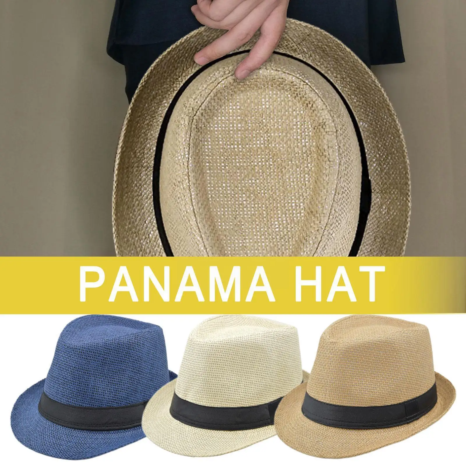 

Unisex Trilby Gangster Beach Straw Hat Band Hat Straw Hat For Women Men Summer Beach 2025 Summer Hats Y6i7