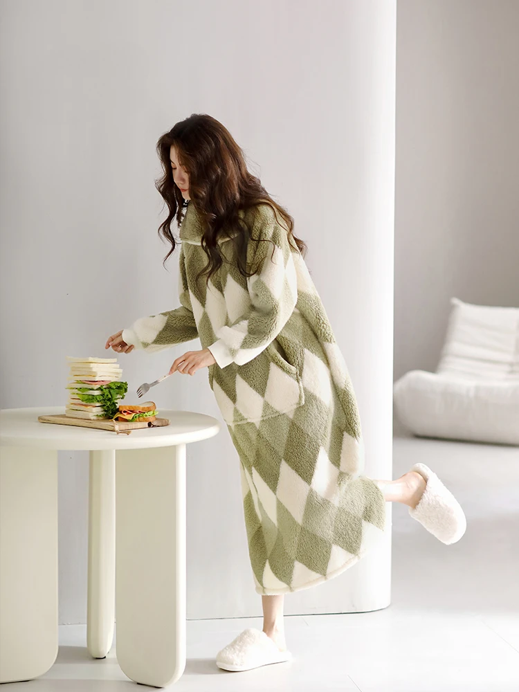 Женские ночные рубашки с ромбовидным карманом-кенгуру коралловый флис большие