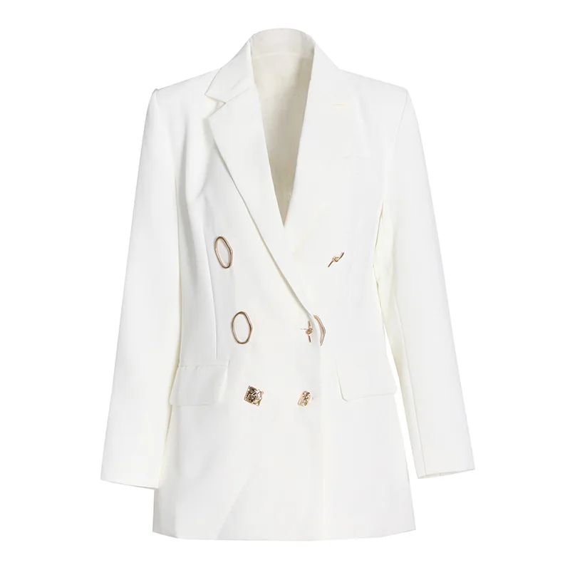 

SuperAen European and American High-grade White Blazer 2022 Autumn Double-breasted Fashion Loose Jacket Coat Women