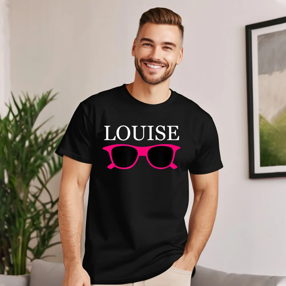 Retro Mens T-Shirt Louise Shirt Pink Glasses Cute Normal Tees NEW YEAR DAY Premium Cotton O-Neck Tee-Shirt Short Sleeve