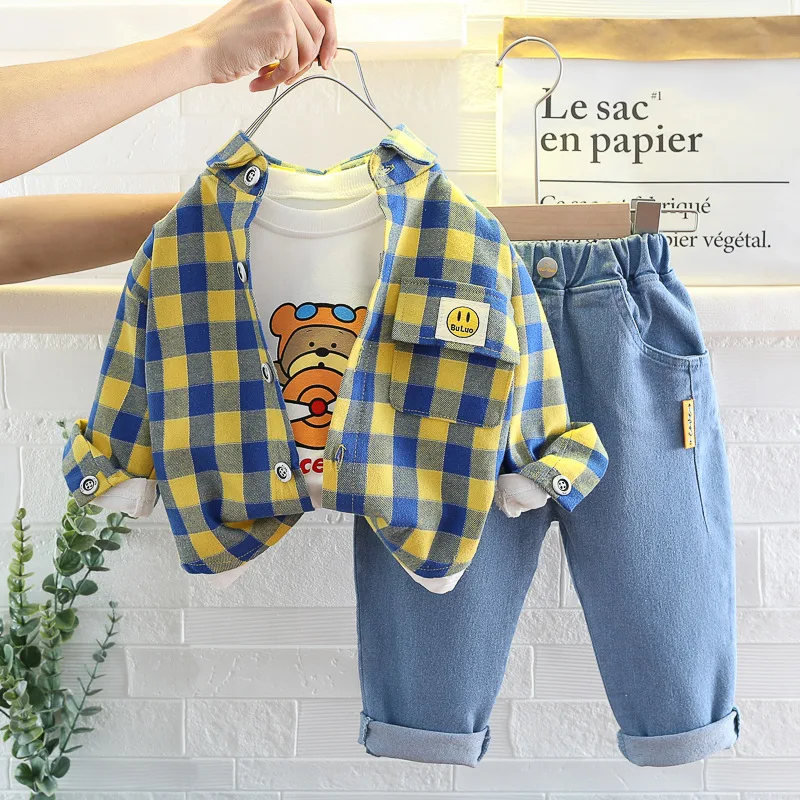

Baby Boy Clothes 0-5 Years Old Spring and Autumn Cotton Suit Boy Letter Plaid Hooded Shirt + Pants Baby Boy Two-Piece Suit