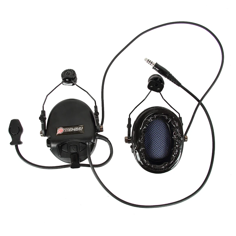 TS TAC-SKY TEAHEADSET Hi-Threat Tier 1 Noise Cancelling Pickup Shooting Headphones-BK Silicone Earmuffs Version