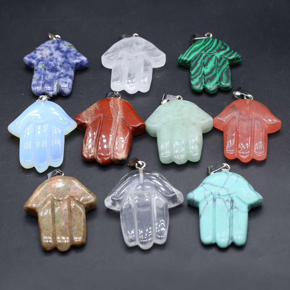 Очаровательный Натуральный Полудрагоценный камень 5 шт., ручной кулон Фатимы случайного цвета 42x33 мм, изготовление ювелирных изделий своими руками, ожерелье, серьги, аксессуары