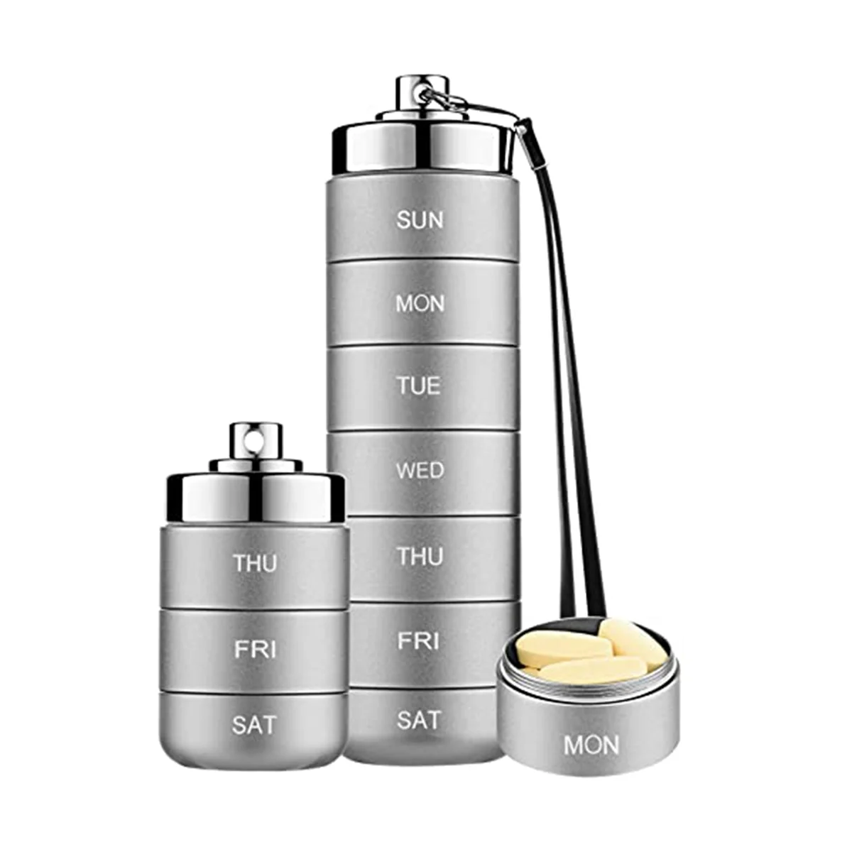 

Metal Weekly,Stackable Waterproof Travel Pill Box,Pill Case Container,7 Day Daily Medicine Organizer Grey