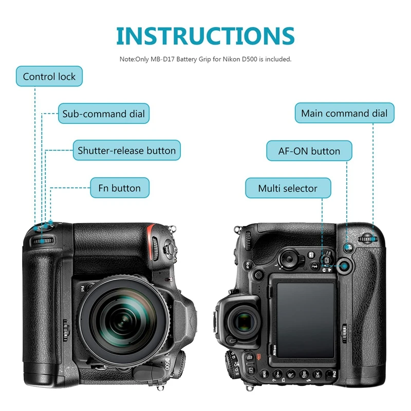 Вертикальный держатель батареи для зеркальной камеры Nikon D500 MB-D17 с батареей ENEL15