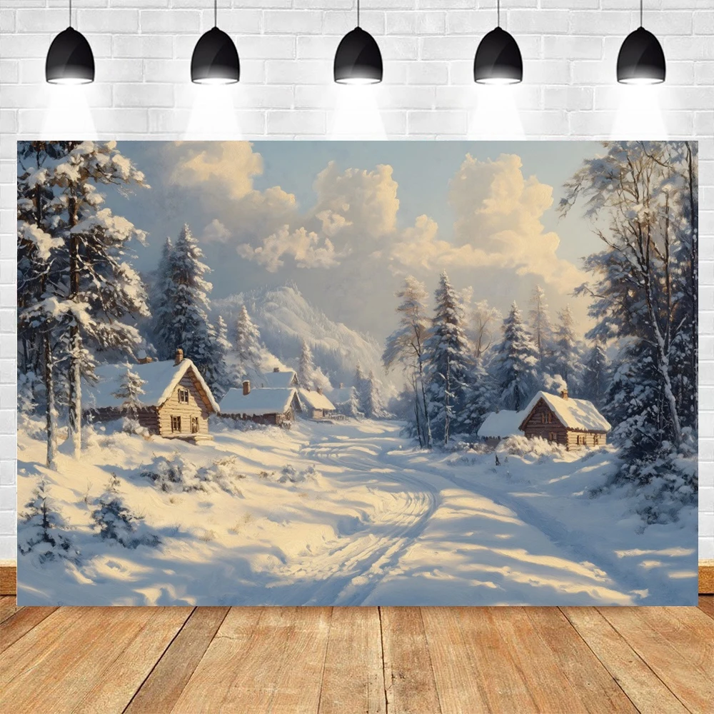 Winter Countryside Photo Backdrop Snowy Forest Mountain Natural Landscape Christmas Decor Photography Background Photozone Props