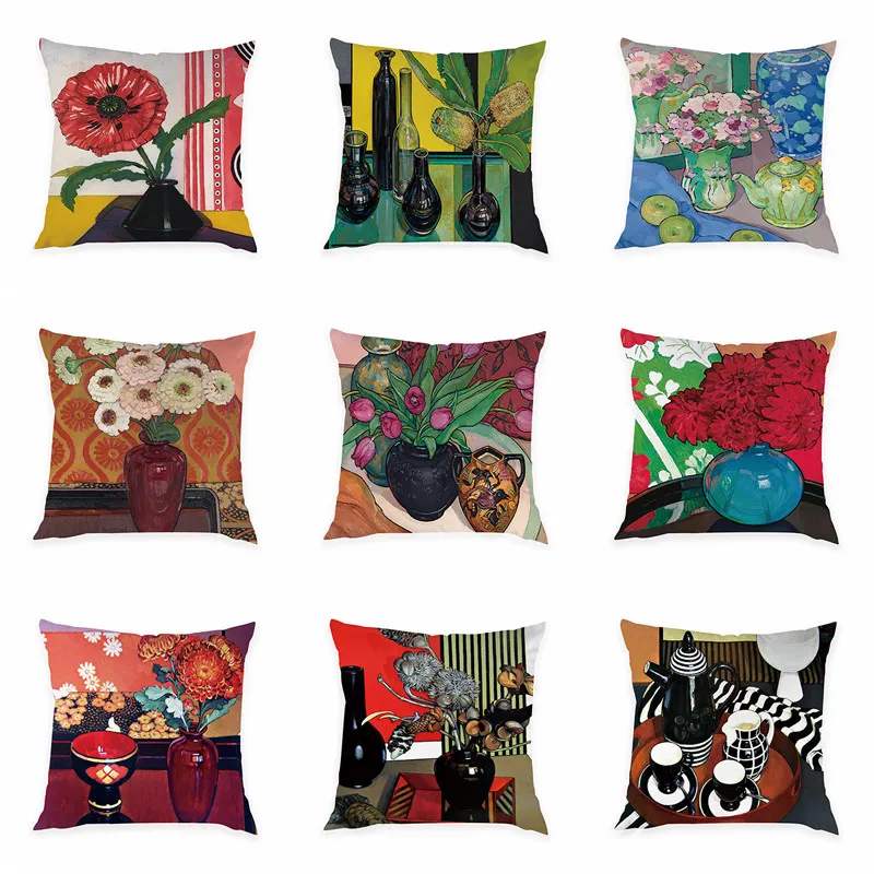 

Printed Pattern Flower Pillow Cases Home Decor Peach Skin Cushion Cover Cloth Art Sofa 45*45cm Cojines Funda Cojines 45x45