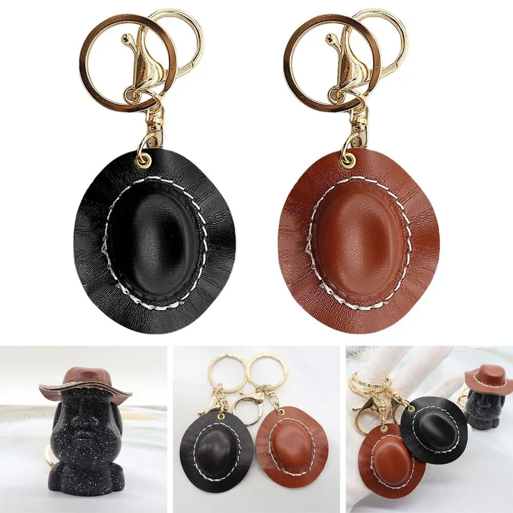 Car Gift Western Ring Keyrings Metal Cowboy Hat Pendant Leather Keychain Key Chain Vintage Holder Keychains
