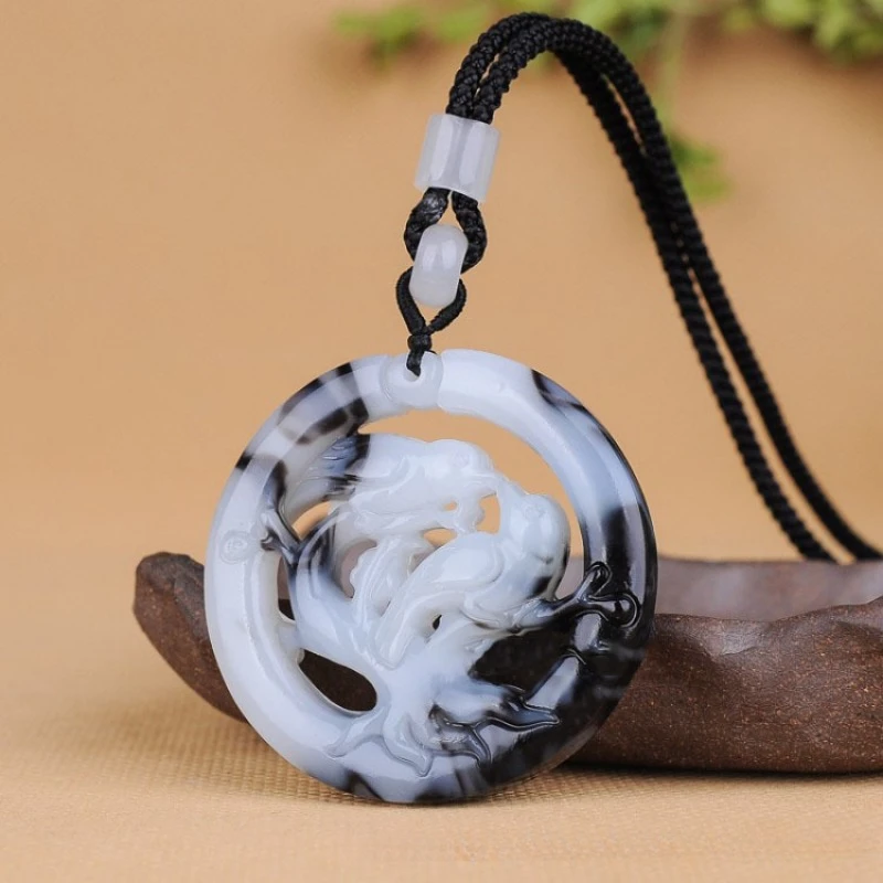 

White and Black Two-tone Openwork Magpie Plum Pendant Men's and Women's Happy Eyebrow Magpie Denmei Pendant