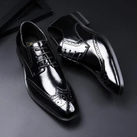 mens casual dress shoes solid color business lace up brock leather breathable low heels large size business single shoes