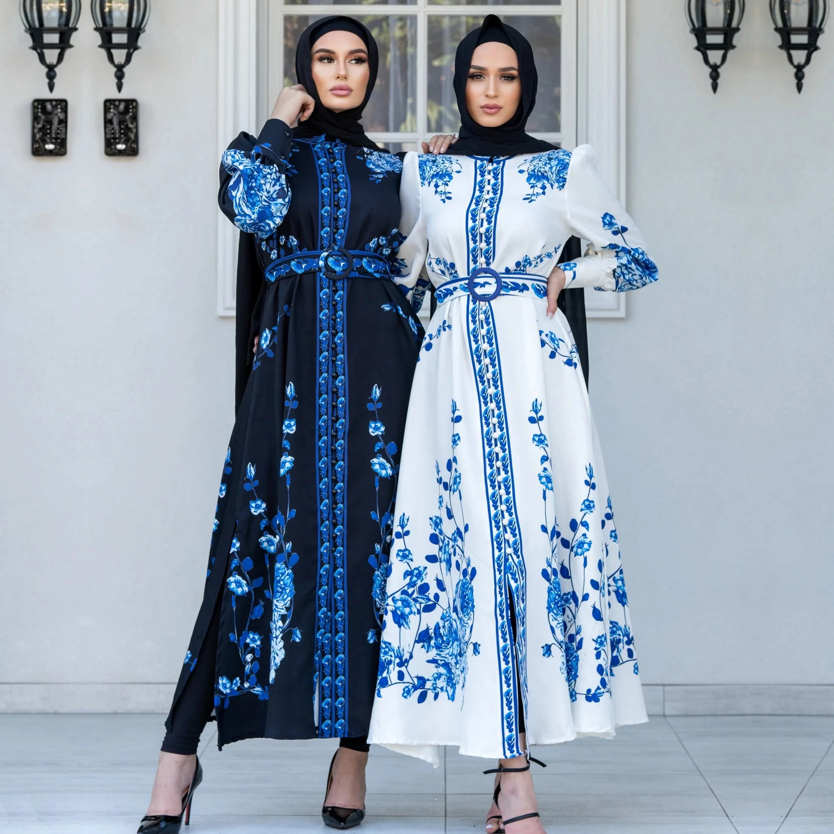 

Fashion Hijab Dress Standing Collar Jalabiya Caftan Long Dresses for Muslim Women Abaya Dubai Saudi Arabic Islam Modest Clothing