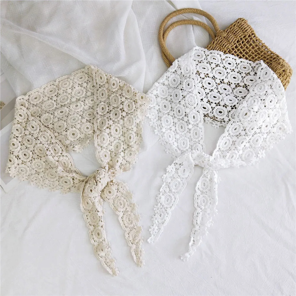 

New Triangle Scarf False Shirt Collar for Women Crochet Fake Collars Blouse Sweater Neckline Detachable Lace-up Decor Collar