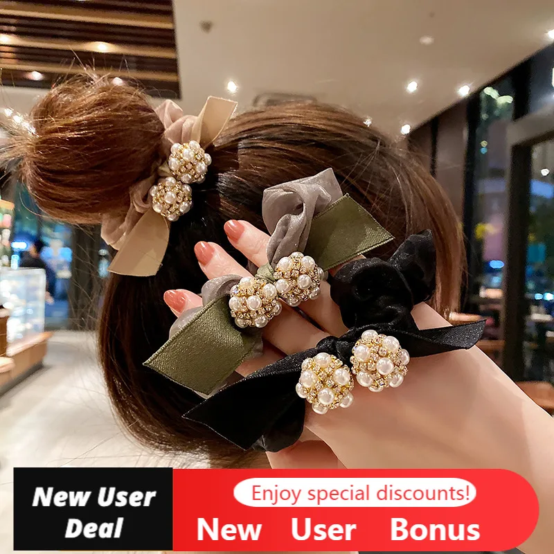 

Rhinestone Ribbon Ponytail HairTie Hairpins Pearls Fashion Hair Accessories Nylon Rubber Elastic Hair Bands Women Silk Scrunchie