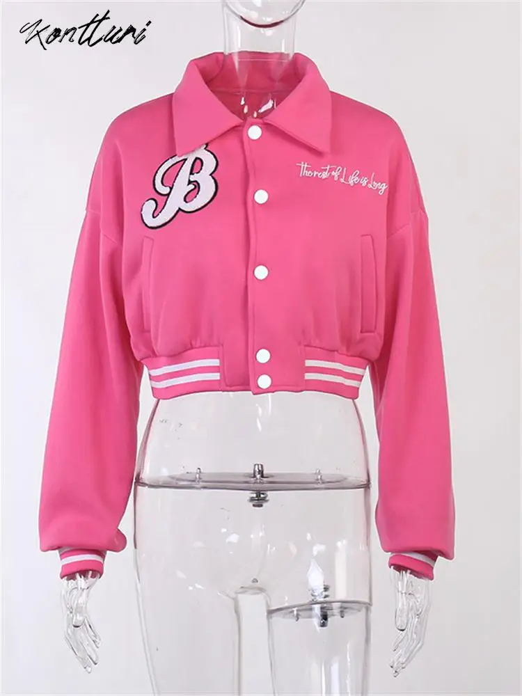 Женская бейсбольная куртка Kontturi розовые облегающие укороченные куртки с круглым