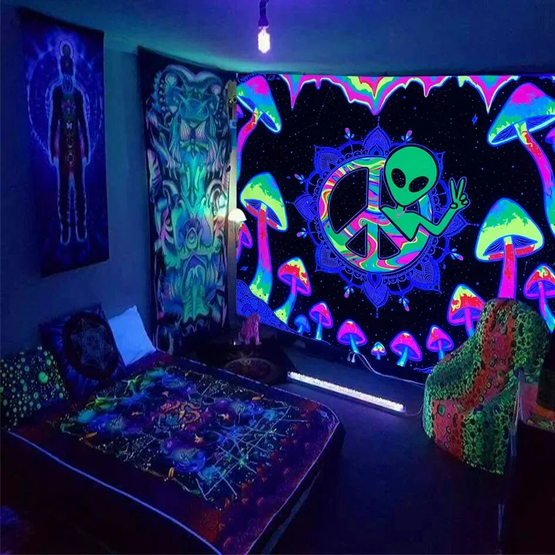 Блестящий женский фон для стен флуоресцентный гобелен подвесная ткань Тигр