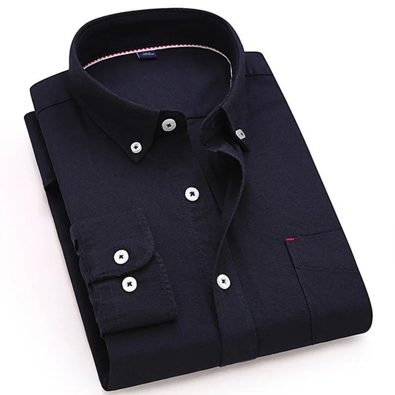 100 Cotton Oxford Men Shirt Plaid Striped Solid Long Sleeve Casual No Fade Slim Fit Male Blouse