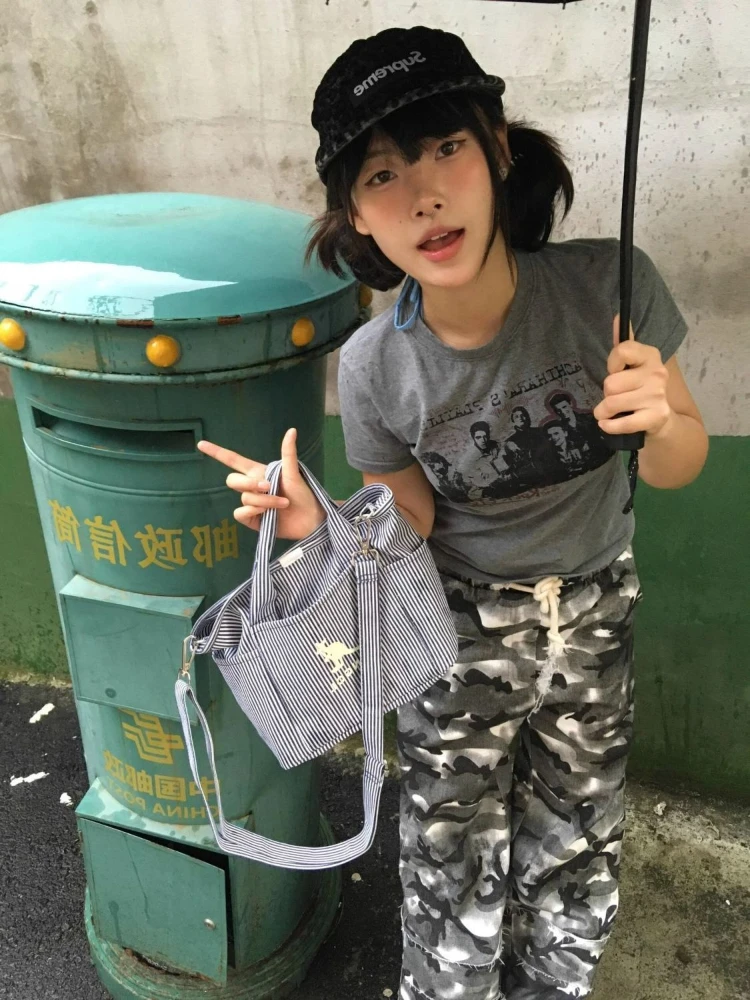 Deeptown Y2k Женские футболки с принтом серой полосы в стиле гранж 2000-х годов короткими