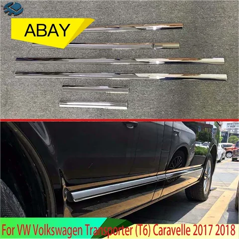 Подходит для VW Volkswagen Transporter (T6) Caravelle 2017-2022, автомобильные аксессуары, хромированная боковая дверная линия из АБС-пластика, декоративная отделка кузова