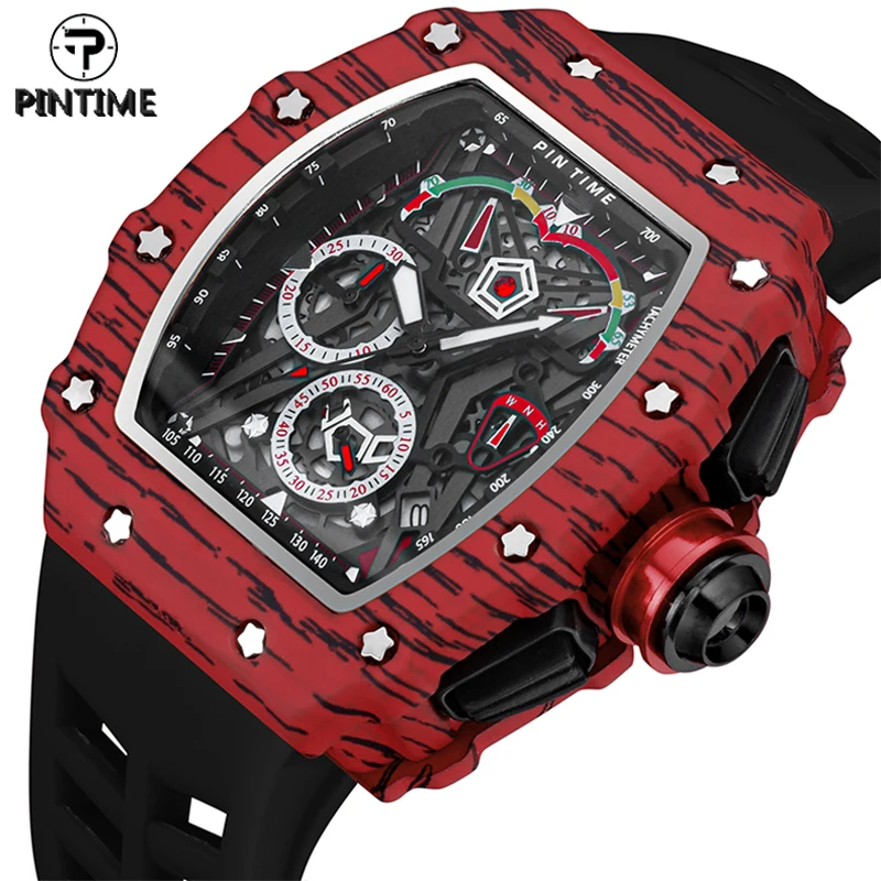 

PINTIME Quartz Watch Men Luxury Chronograph Hip Hop Watches Military Man Mens Red Wrist Watch Clock Male Zegarek Meski Montre