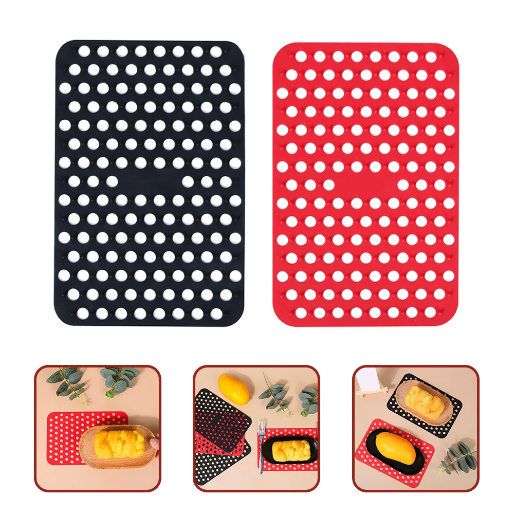 

2Pcs Air Fryer Silicone Liners Steamer Inner Food Pad Rectangular Oven Tray Mat