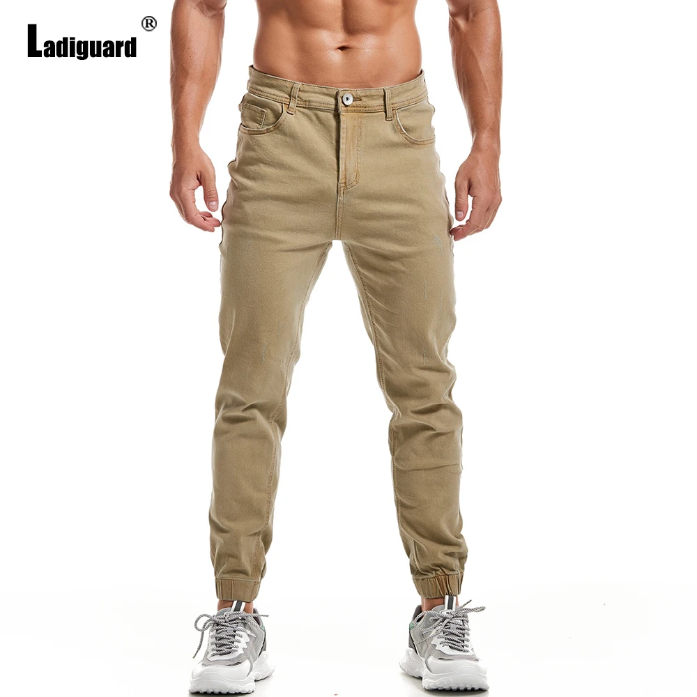 Ladiguard Men Jeans Demin Pants 2022 New Sexy Joggers Pants Fashion Zipper Pockets Trouser Khaki Blue Street hip-hop Demin Pant