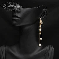 glseevo 925 silver natural freshwater pearls pentagram long chain drop earrings elegance art luxury jewelry christmas gifts