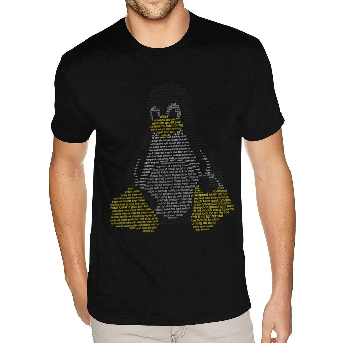 White Linux Tux - Commands Tees Shirt Men's 4XL Short Sleeved Pure Cotton Black O-neck Tee
