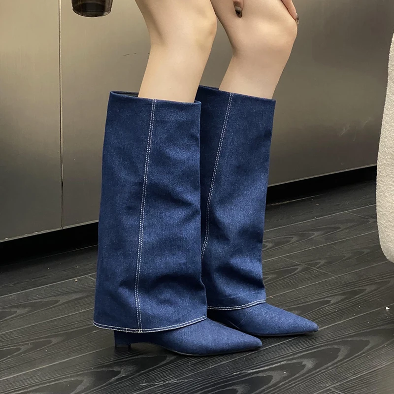 ZOOKERLIN кожаные высокие сапоги женские туфли до колена с указателем носка для