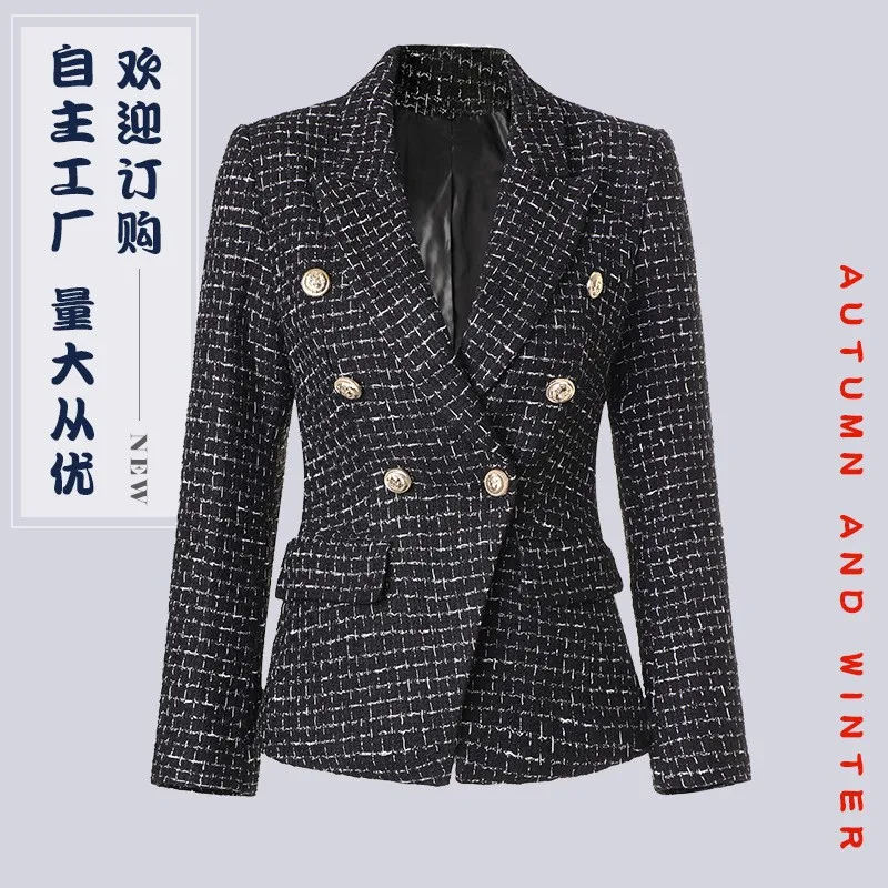 

Маленький пиджак, Европейская станция, новинка 2022, шерстяной клетчатый офисный костюм, женский дизайнерский приталенный деловой пиджак