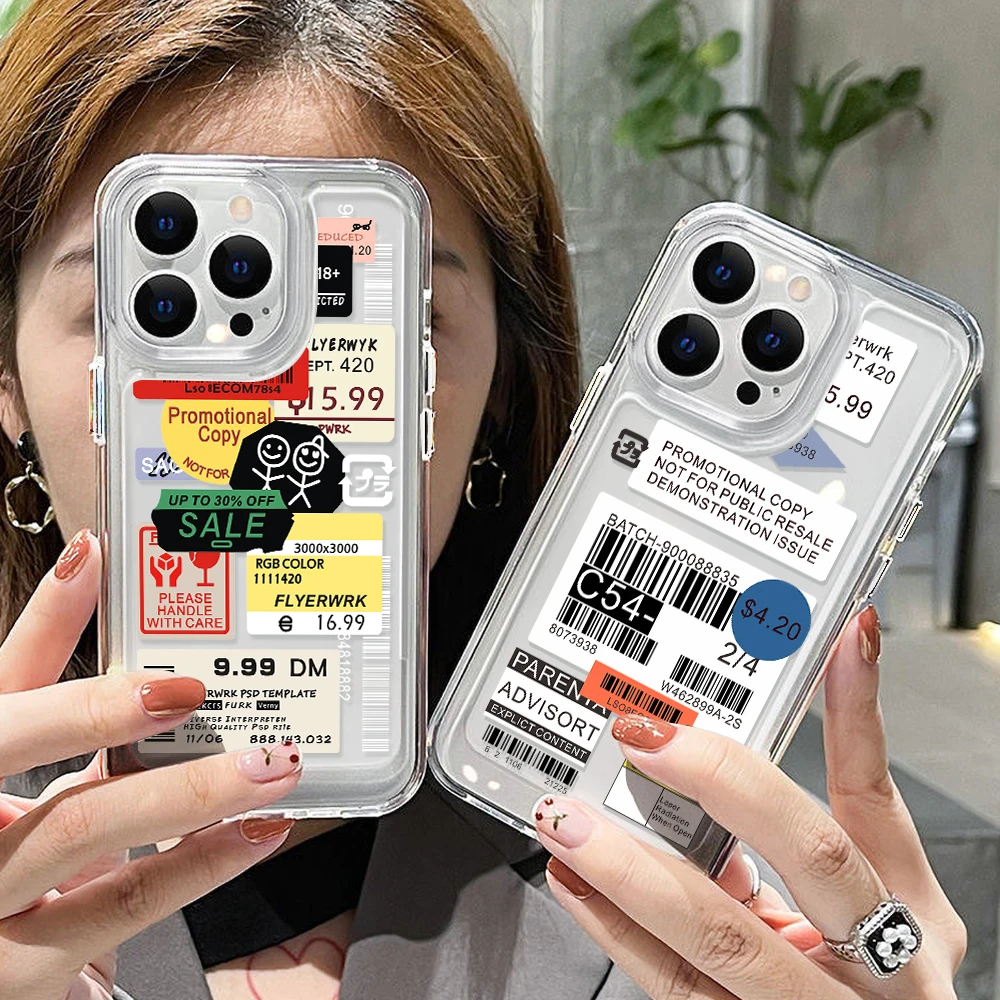 

Transparent Phone Case for iPhone 13 Pro Max Case iPhone 11 13 12 14 7 8 Plus XS Max X XR SE 2020 2022 Art Lable Soft Back Cover