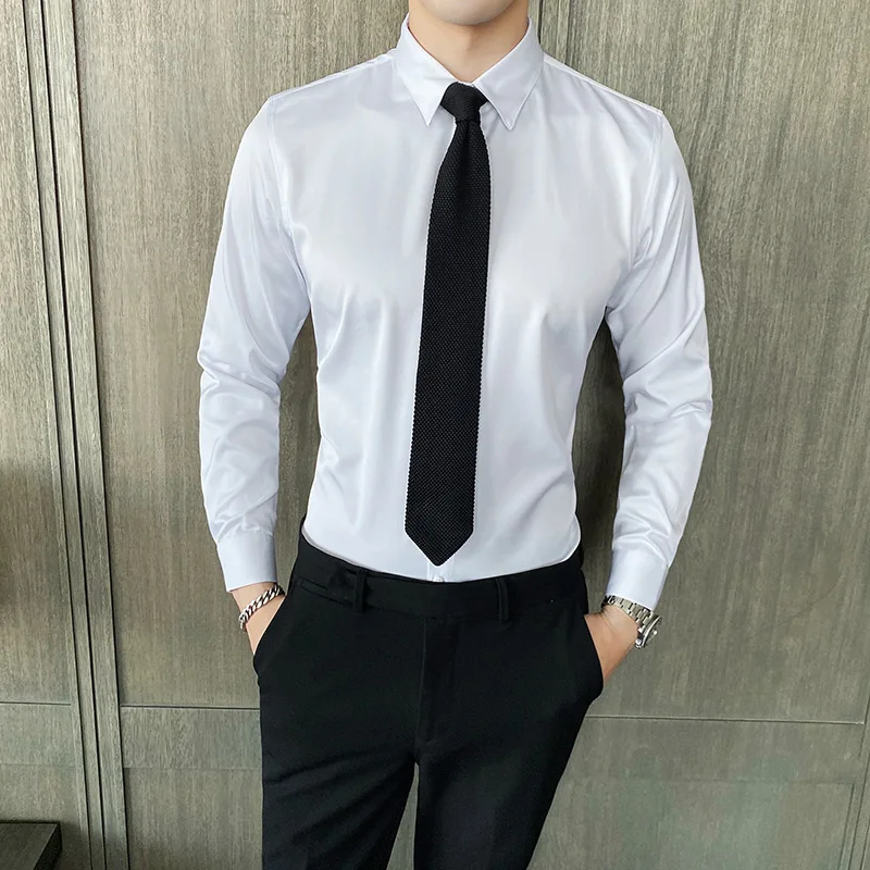 

10 Colors Long Sleeve Men Dress Shirt Plus Size 7XL Business Solid Chemise Homme De Luxe Stylish Buttons Up Slim Fit Blouses Man