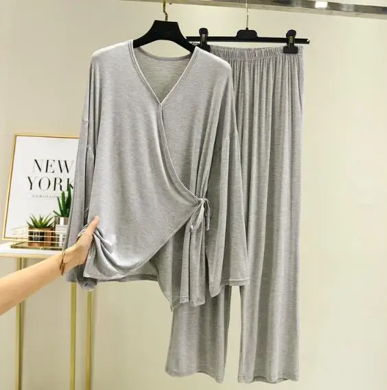 Loose Pijamas Women New Autumn Winter Sleepwear Pajamas Set Casual V-neck Nightwear Female Home Clothes Modal Cotton Pyjama Suit