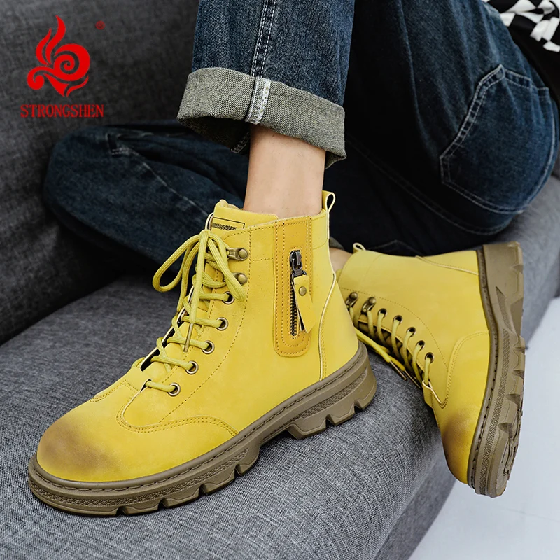 

STRONGSHEN Winter Men Motorcycle Boots Fashion Colorful Leather Work Boot Classic Leisure Ankle Boots High Top Hombre Booties