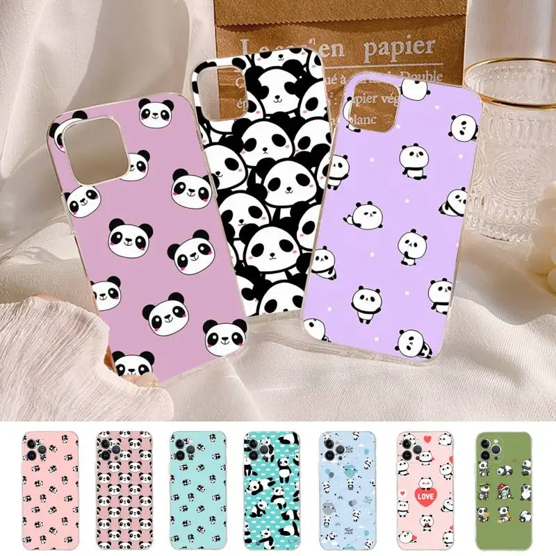 

Cartoon Panda Phone Case For iPhone 14 13 12 11 Pro Max XS X XR SE 2020 6 7 8 Plus Mini Transparent Shell