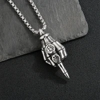 punk hip hop 316l stainless steel middle finger skull necklace pendant men fashion rider smiley skull hand pendant jewelry