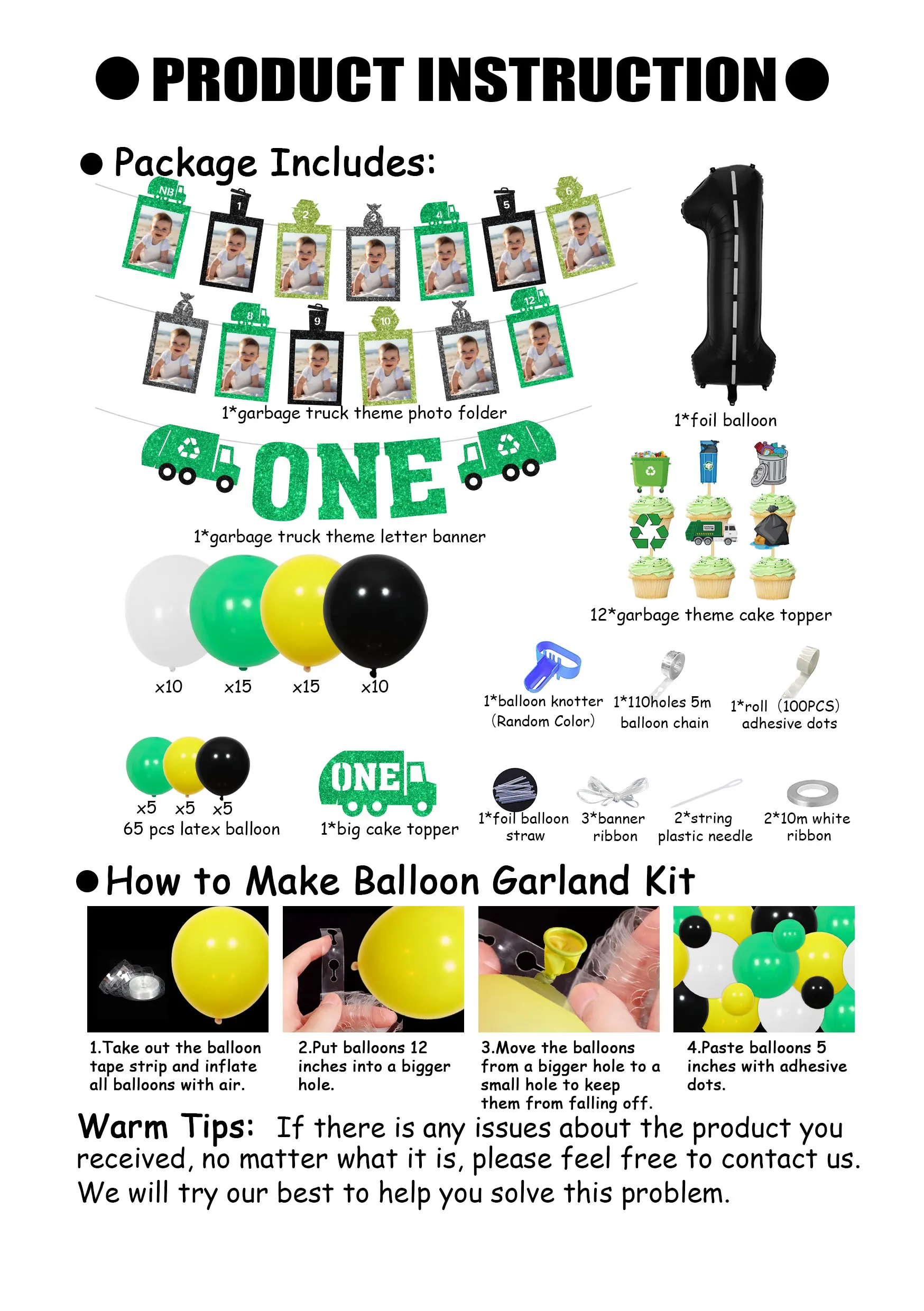 Мусоровоз тема 1-й День Рождения Декор сладкий один баннер торт Топпер гирлянда